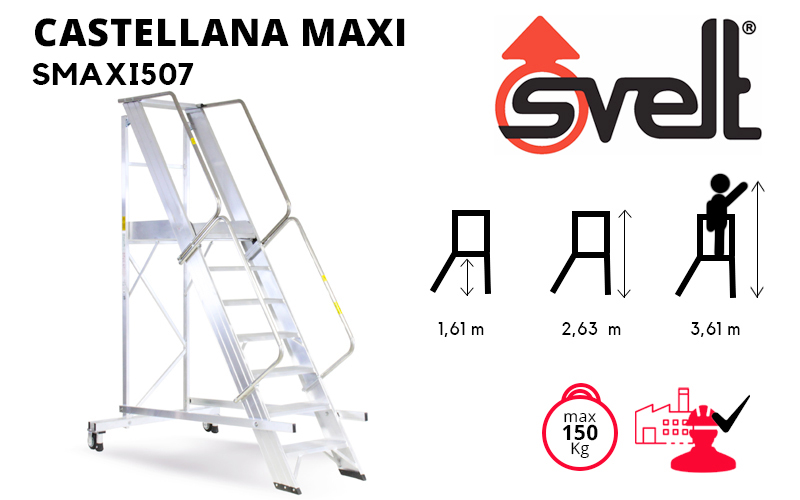 Escalier avec plateformes avec mains courantes, inclinaison 60°