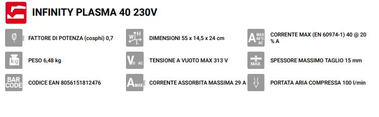 Caratteristiche Infinity Plasma 40 Telwin