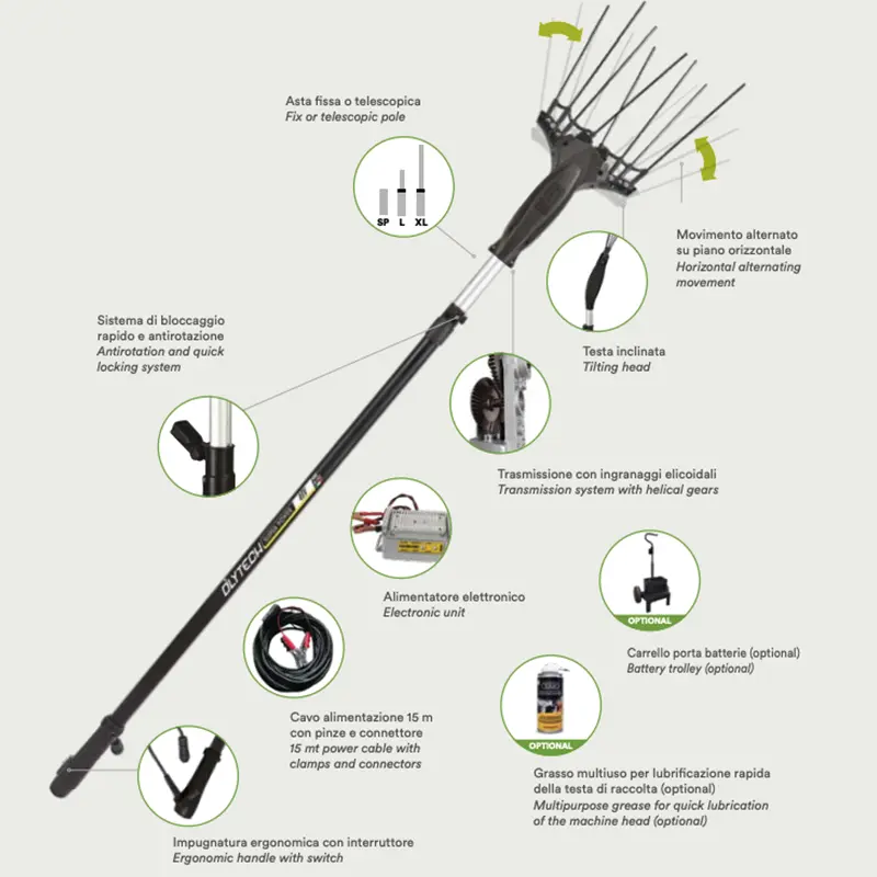 Volpi Olytech Super Power 555XL - Abbacchiatore Professionale 12/24 V per Olive